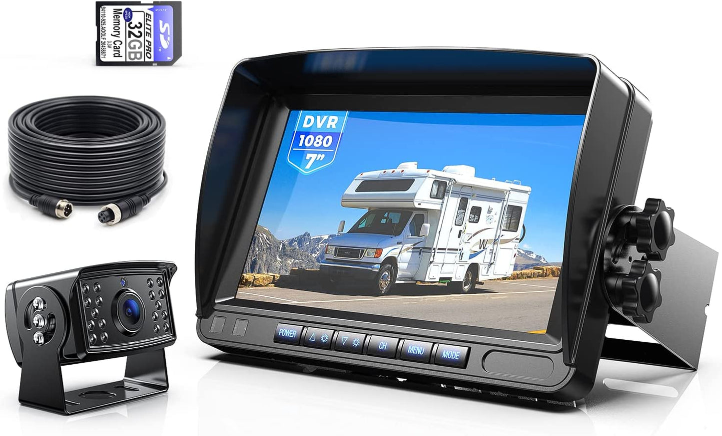 ZEROXCLUB HD Backup Camera System Kit, Loop Recording 7" Monitor with Wired Rear View Camera, IR Night Vision 170° Waterproof Camera with Safe Parking Lines for Bus, Semi-Truck, Trailer, RV, Camper--BY701A