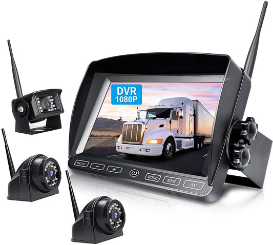 ZEROXCLUB Digital Wireless Backup Camera System Kit,HD 1080P & IP69 Waterproof Wireless Reverse Rear Side View Camera + 7’’ DVR Split Monitor with Touch Button for RV/Truck/Trailer/Bus/Pickup/Van-B3C