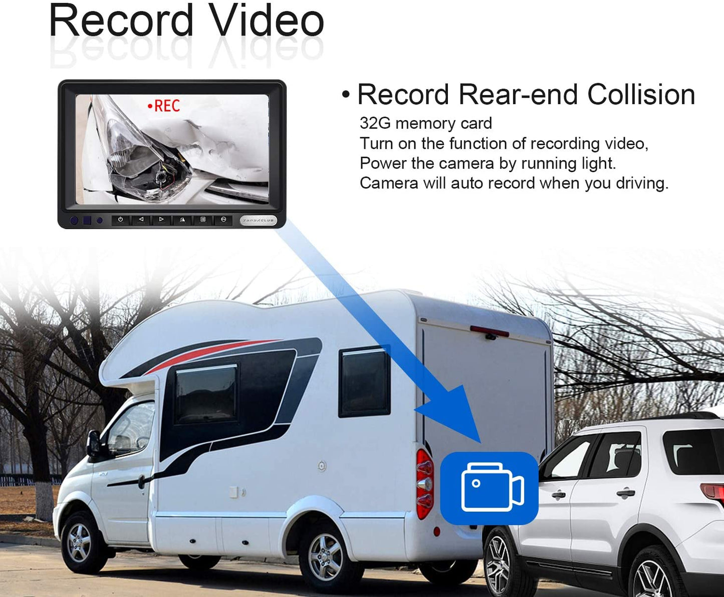 ZEROXCLUB Digital Wireless Backup Camera System Kit for RV/Truck/Trailer/Van/Bus,Night Vision,7inch HD LCD Monitor,IP69 Waterproof Rear View Camera No Interference Record (HW02-grey)